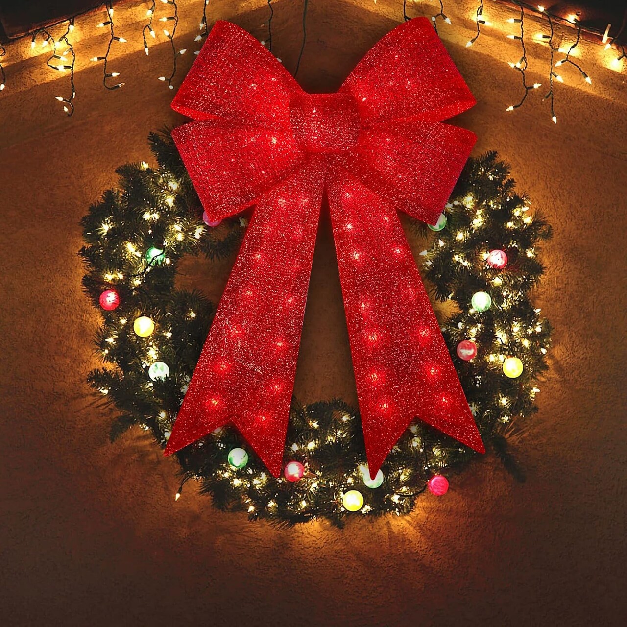 32 inch Red Christmas Bows with LED Lights,72 Led Christmas Tree Decoration Wreath Bow Light,11 Function Christmas Bow Topper Light for Indoor Outdoor Christmas Decoration